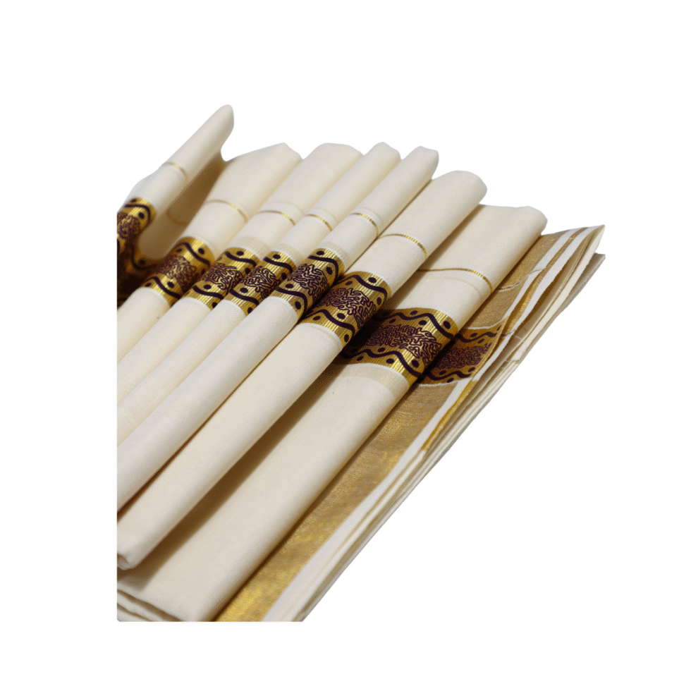 Ramsons Suvastra Double Dhoti with Dark Brown Printed Design on Kasavu - RM3704