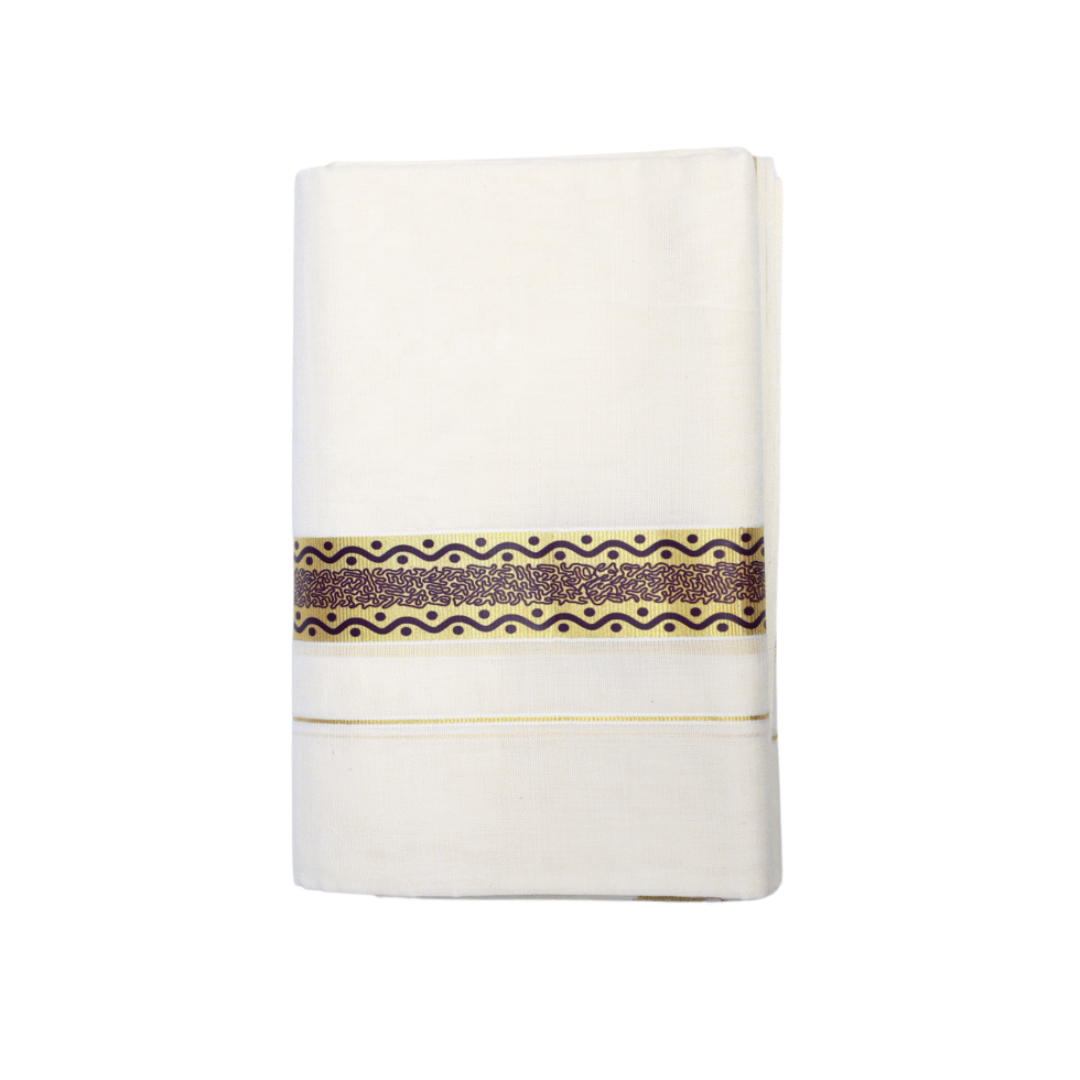 Ramsons Suvastra Double Dhoti with Dark Brown Printed Design on Kasavu - RM3704