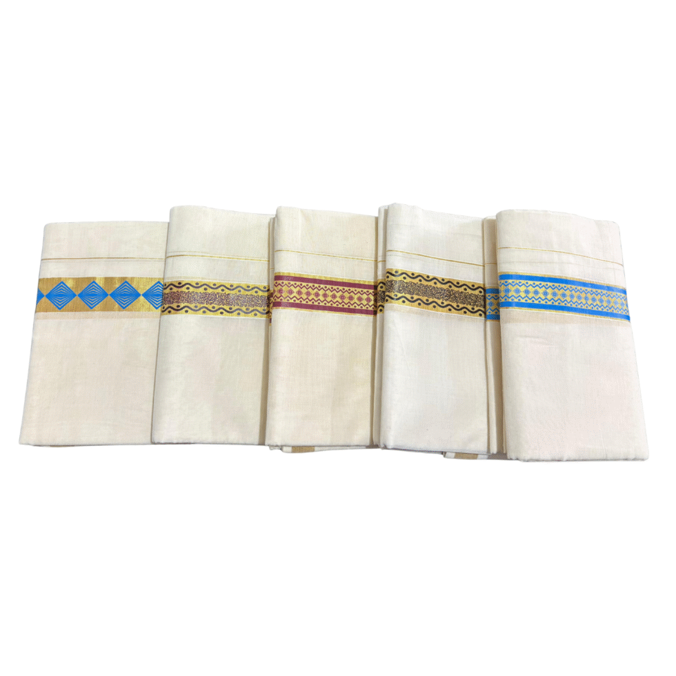 Ramsons Suvastra Double Dhoti with Printed Design on Kasavu - RM3704