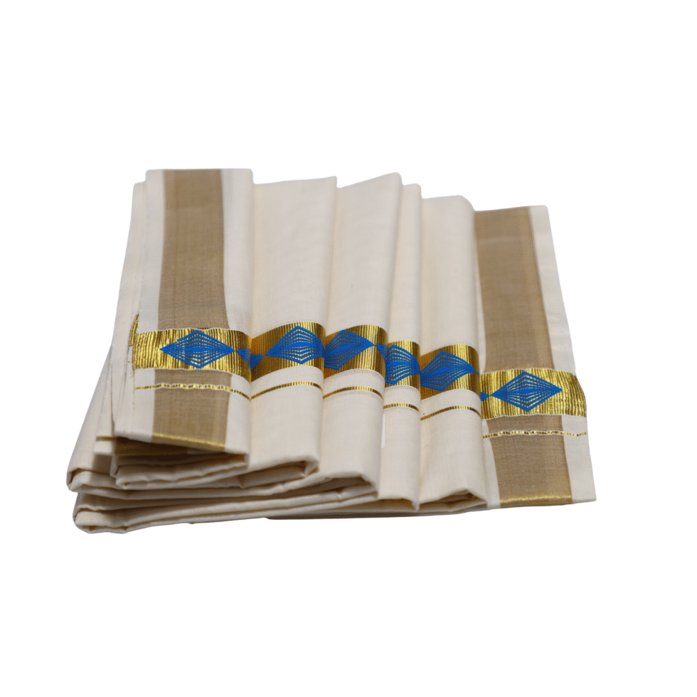 Ramsons Suvastra Double Dhoti with Royal Blue Printed Design on Kasavu - RM3704