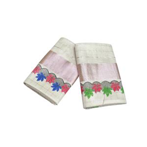 Ramsons Tissue Set Mundu with Printed Flowers and Rose Gold Kara - RM6483