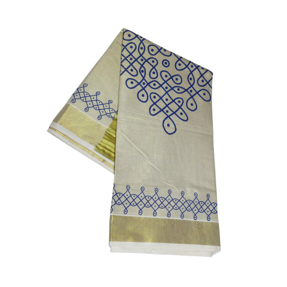 Ramsons Varna Rekha Tissue Set Saree - RM2086 Blue