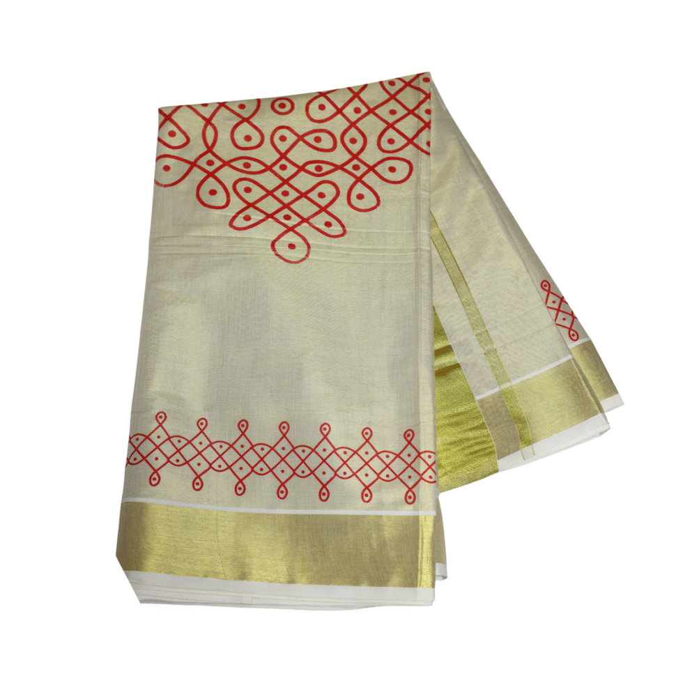 Ramsons Varna Rekha Tissue Set Saree - RM2086 Red