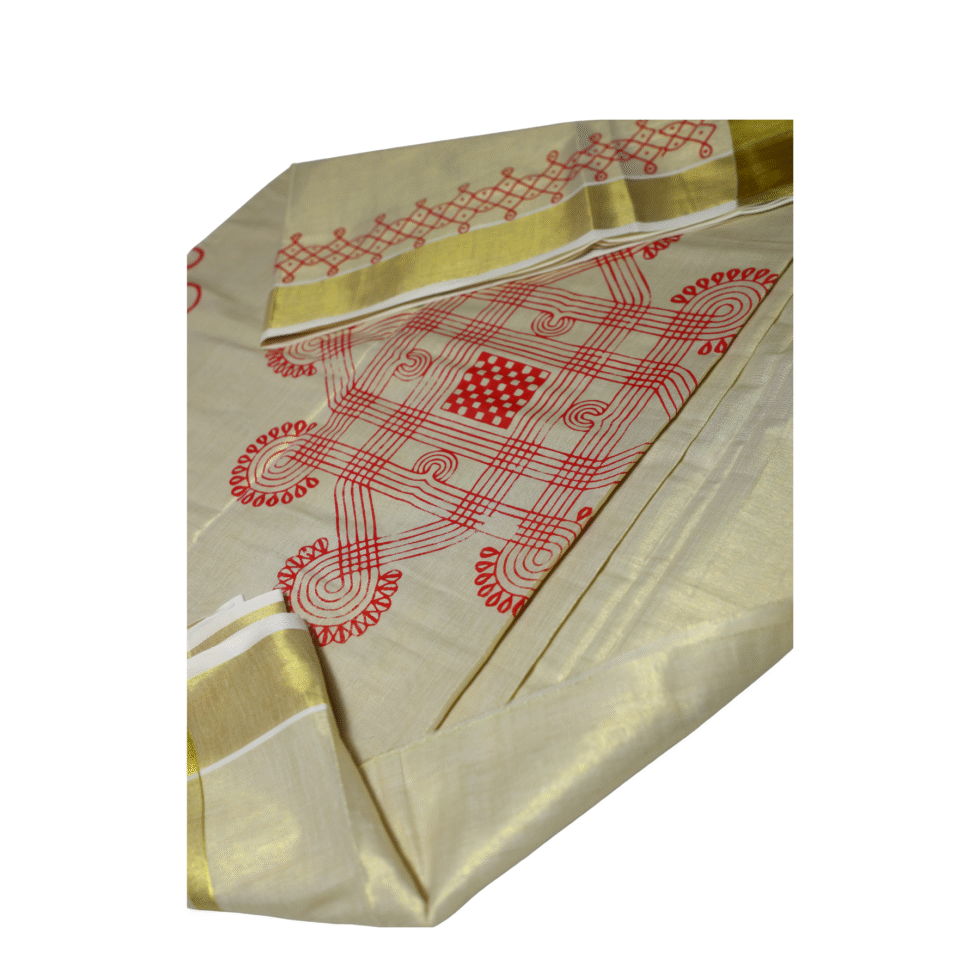 Ramsons Varna Rekha Tissue Set Saree - RM2086 Red