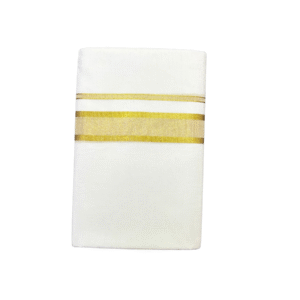 Ramsons White Cotton Double Dhoti with 2 Inch Gold Fancy Kara – RM3124