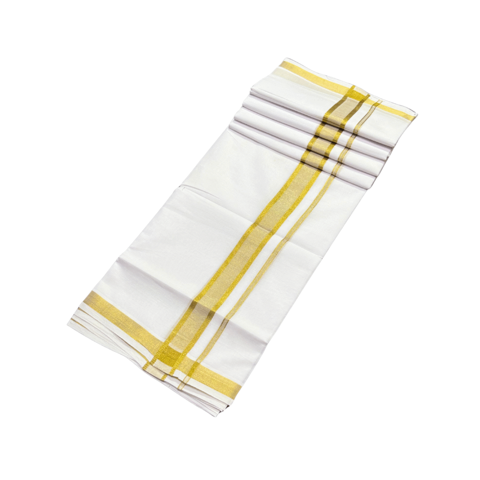 Ramsons White Cotton Double Dhoti with 2 Inch Gold Fancy Kara – RM3124
