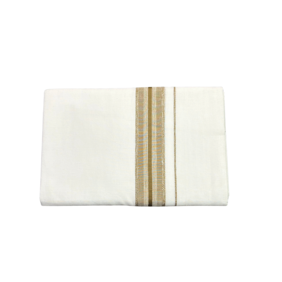 Ramsons White Cotton Double Dhoti with Dusky Brown Kara - RM671
