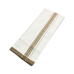 Ramsons White Cotton Double Dhoti with Dusky Brown Kara - RM671