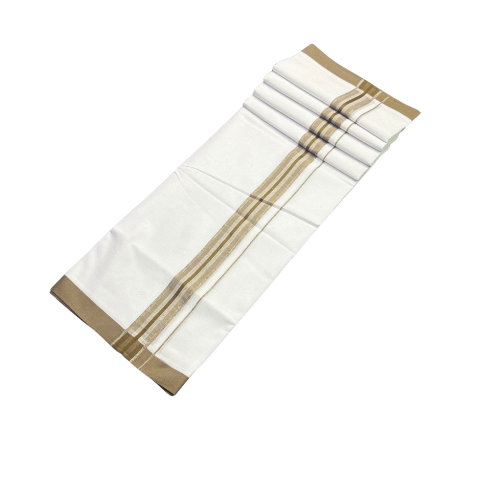 Ramsons White Cotton Double Dhoti with Dusky Brown Kara - RM671