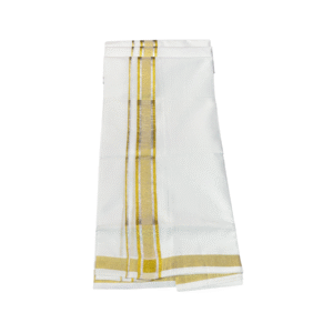 Ramsons White Cotton Double Dhoti with Gold Kara and Silver Border - RM3223