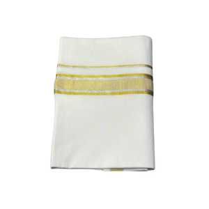 Ramsons White Cotton Double Dhoti with Gold Kara and Silver Border - RM3223