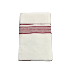 Ramsons White Cotton Double Dhoti with Maroon Border - RM602