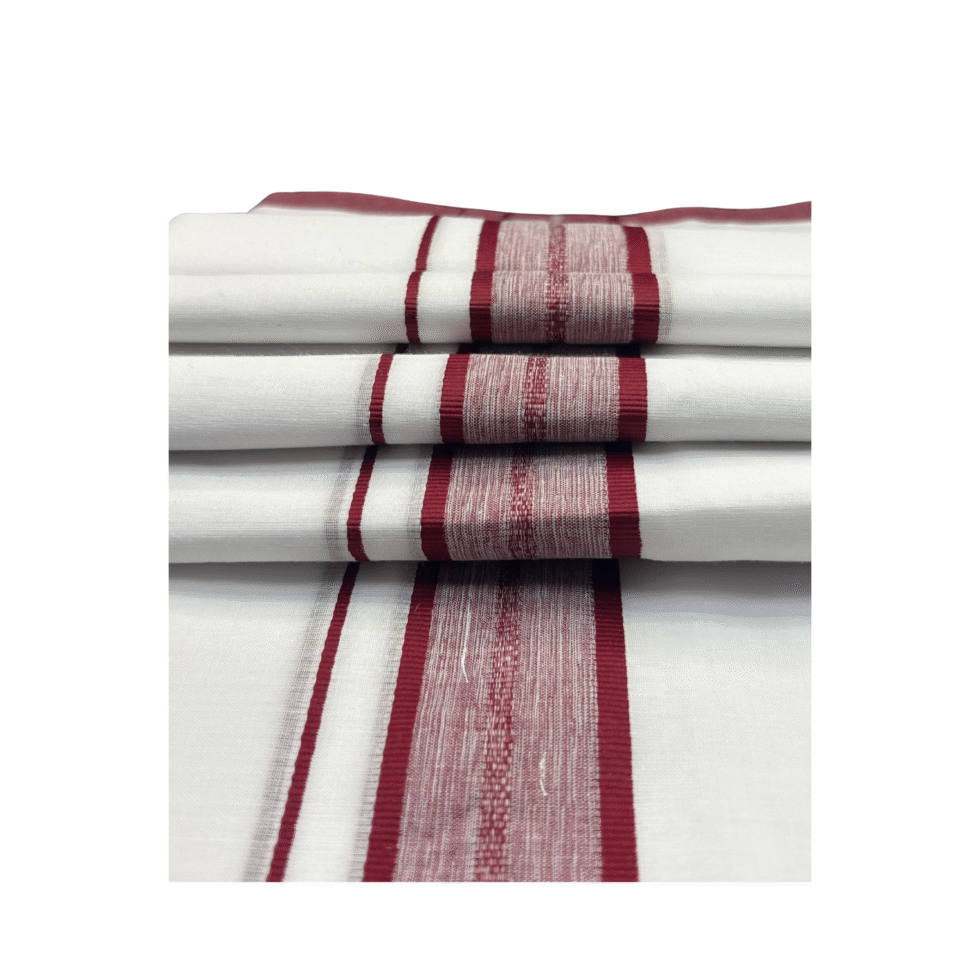 Ramsons White Cotton Double Dhoti with Maroon Border - RM602
