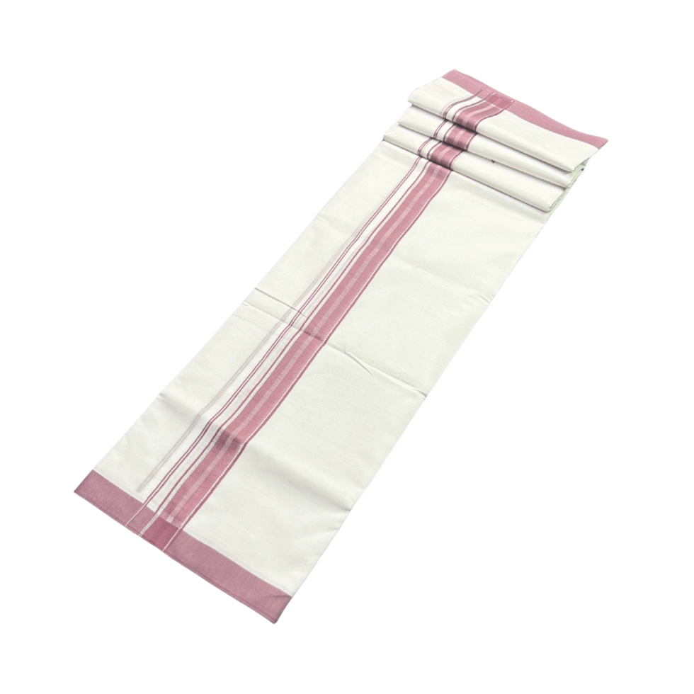 Ramsons White Cotton Double Dhoti with Mave Kara and Silver Lines - RM560