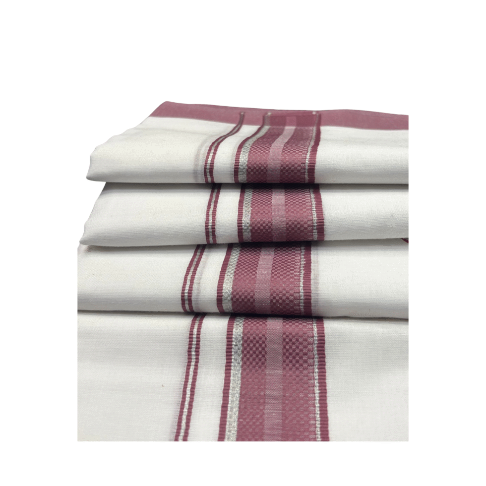 Ramsons White Cotton Double Dhoti with Mave Kara and Silver Lines - RM560