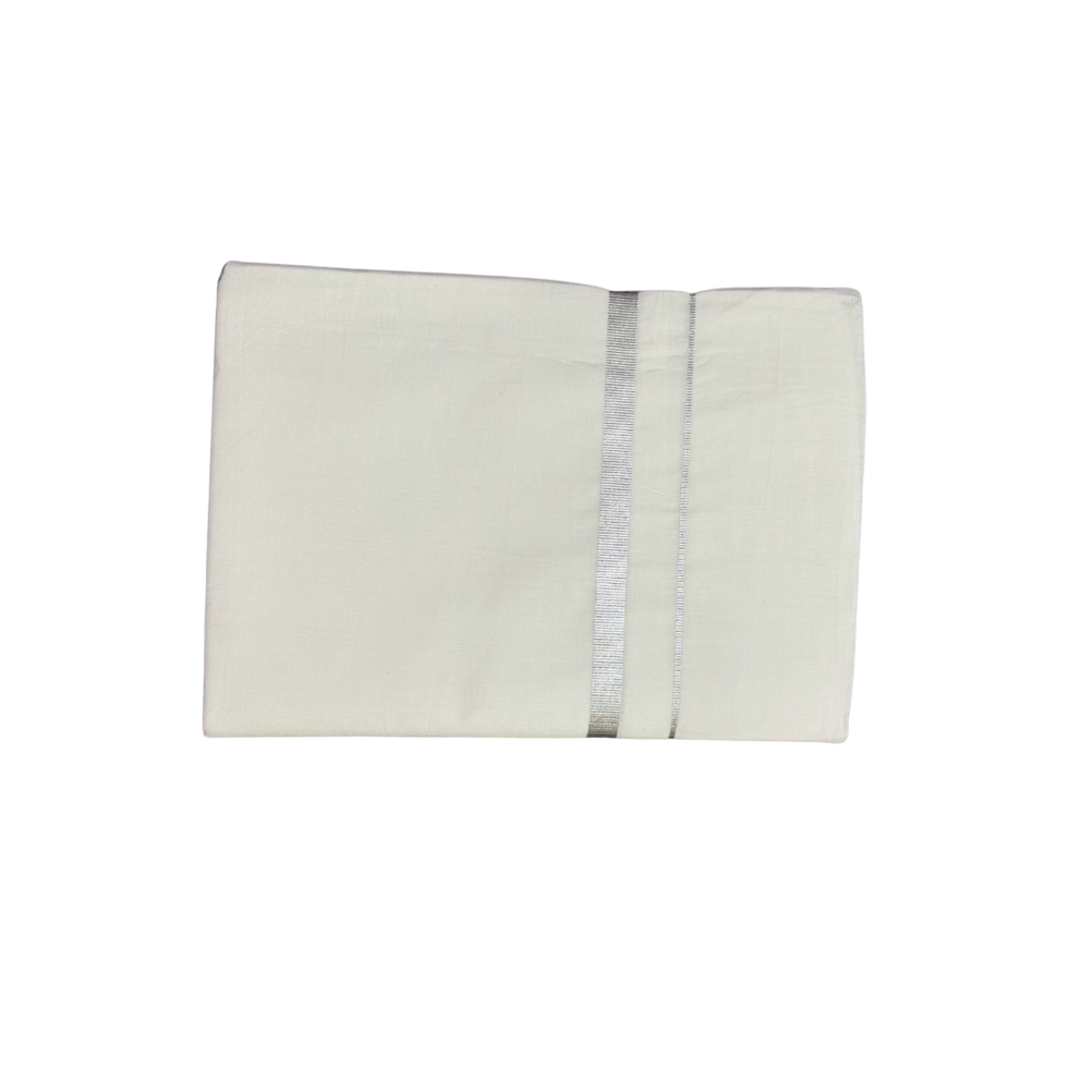 Ramsons White Cotton Double Dhoti with Silver Kara - RM3221