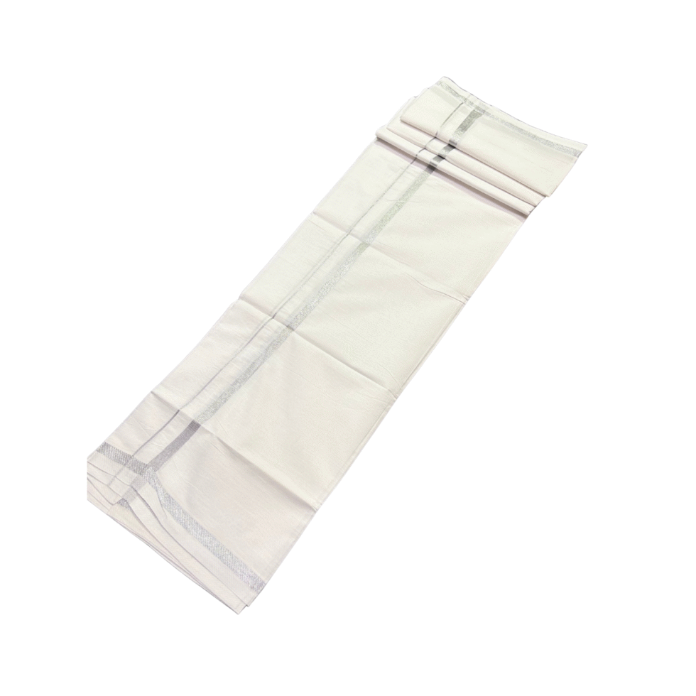 Ramsons White Cotton Double Dhoti with Silver Kara - RM3221