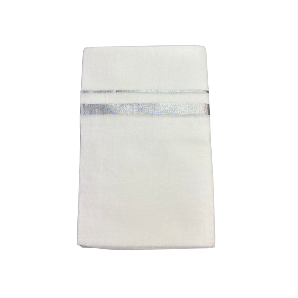 Ramsons White Cotton Double Dhoti with Silver Kara - RM3221
