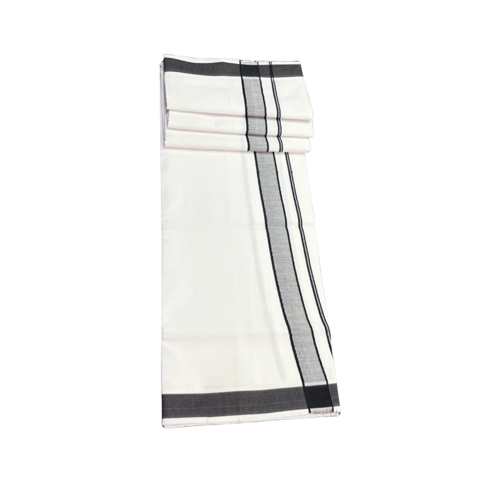Ramsons White Cotton Single Dhoti with Black Kara - RM5040
