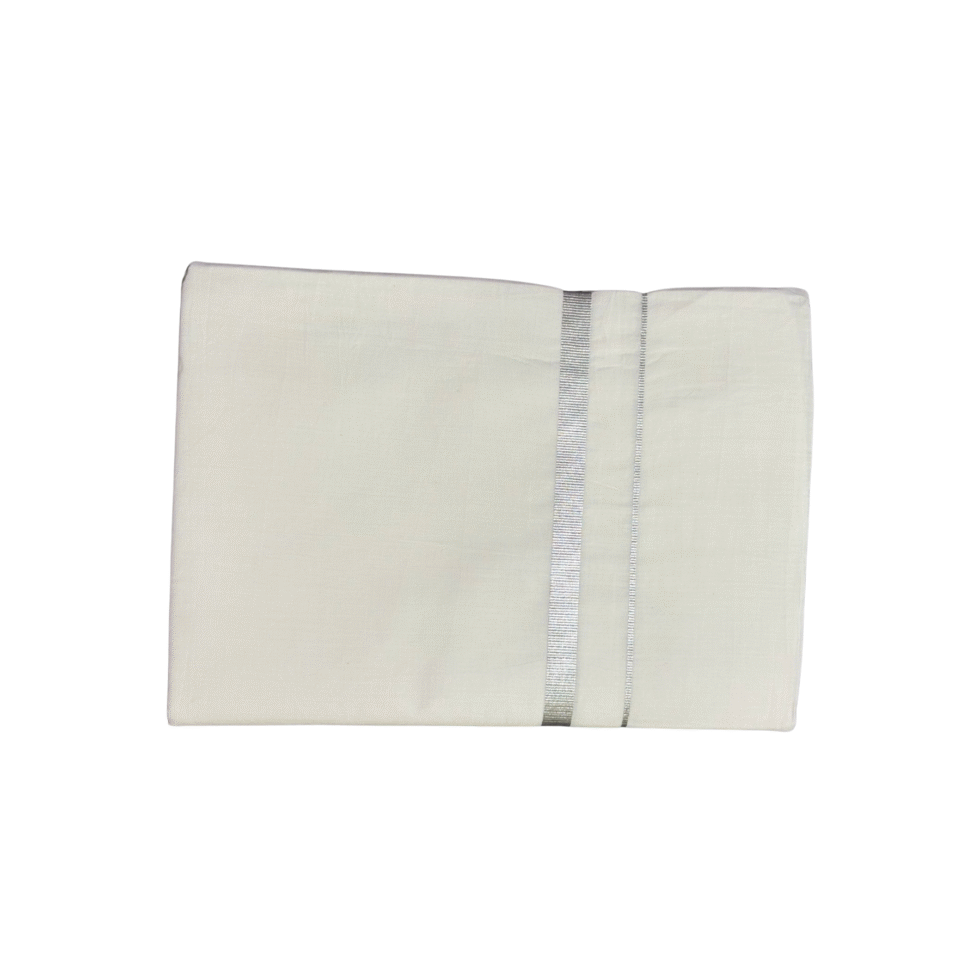 Ramsons White Cotton Single Dhoti with Half Inch Silver Kattikara - RM5205