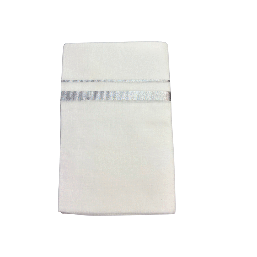 Ramsons White Cotton Single Dhoti with Half Inch Silver Kattikara - RM5205