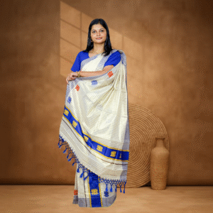 Ramsons Gold Lotus Printed Tissue Set Mundu with Tassels – RM6488