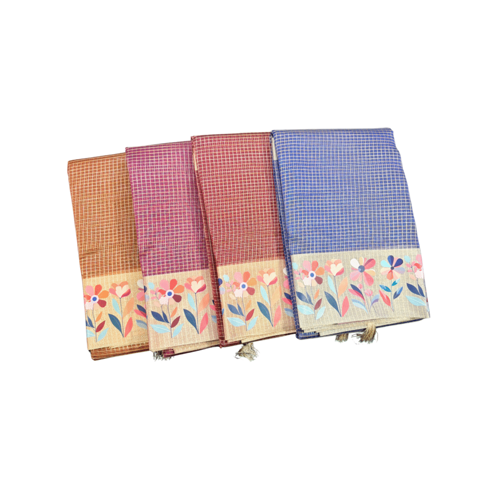 Sarvamangala Kalini Tissue Check Saree With Floral Design Border - TKS184