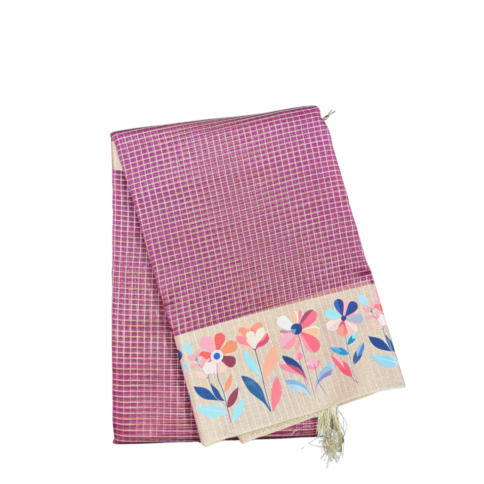 Sarvamangala Kalini Tissue Check Saree With Floral Design Border - TKS184