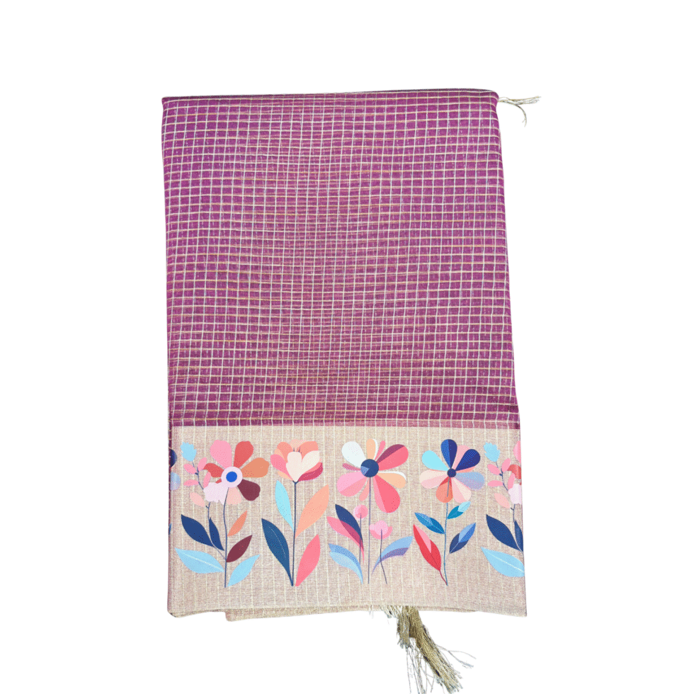 Sarvamangala Kalini Tissue Check Saree With Floral Design Border - TKS184