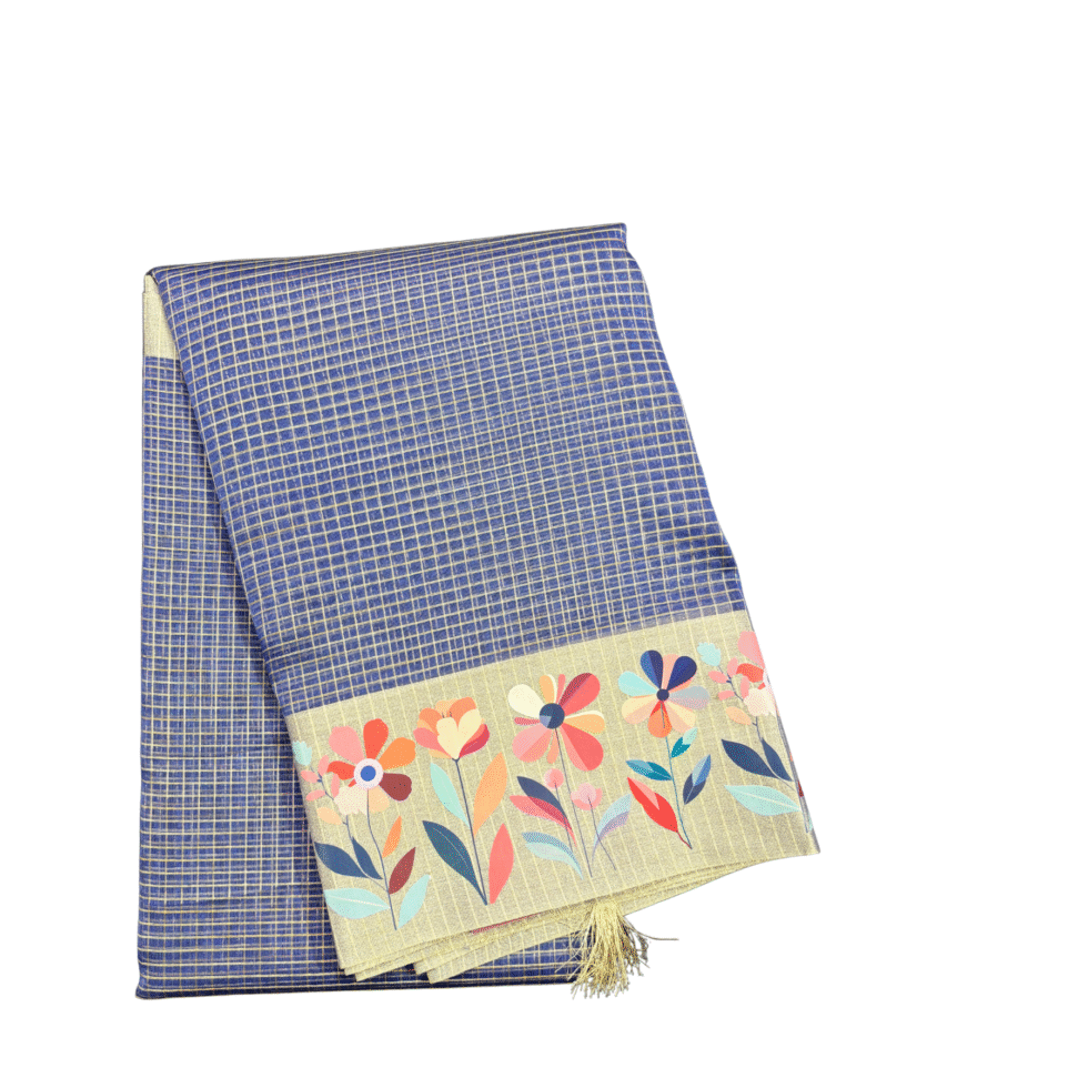 Sarvamangala Kalini Tissue Check Saree With Floral Design Border - TKS184