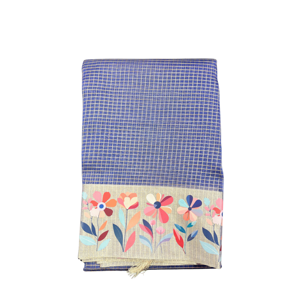 Sarvamangala Kalini Tissue Check Saree With Floral Design Border - TKS184