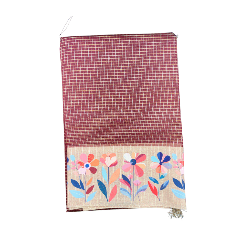 Sarvamangala Kalini Tissue Check Saree With Floral Design Border - TKS184