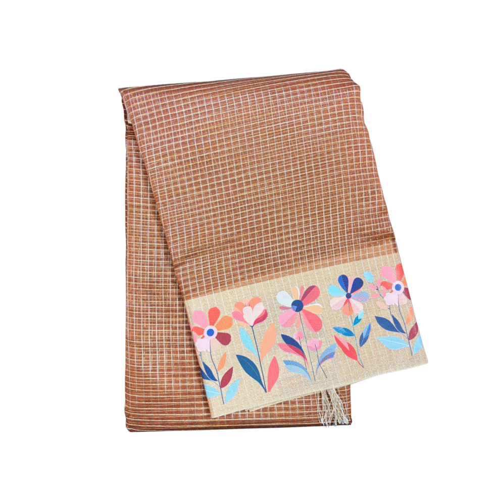 Sarvamangala Kalini Tissue Check Saree With Floral Design Border - TKS184