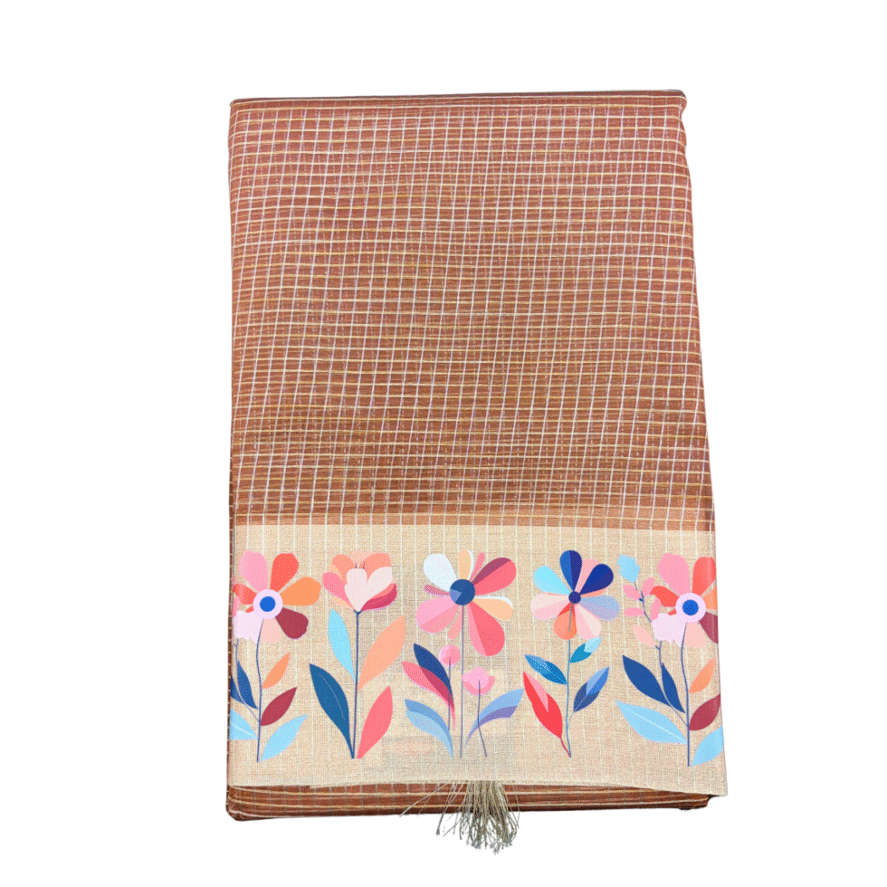 Sarvamangala Kalini Tissue Check Saree With Floral Design Border - TKS184