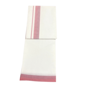 Ramsons Captain Double Dhoti RM0721 in premium cotton with rich brown base & bold red kara – perfect for weddings & festive wear.