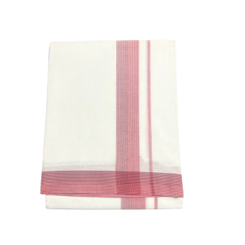 Ramsons Captain Double Dhoti RM0721 in premium cotton with rich brown base & bold red kara – perfect for weddings & festive wear.