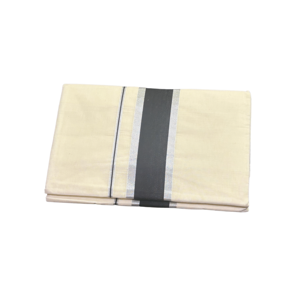 Ramsons Cotton Set Saree with Black Kara and Silver Border - RM1645