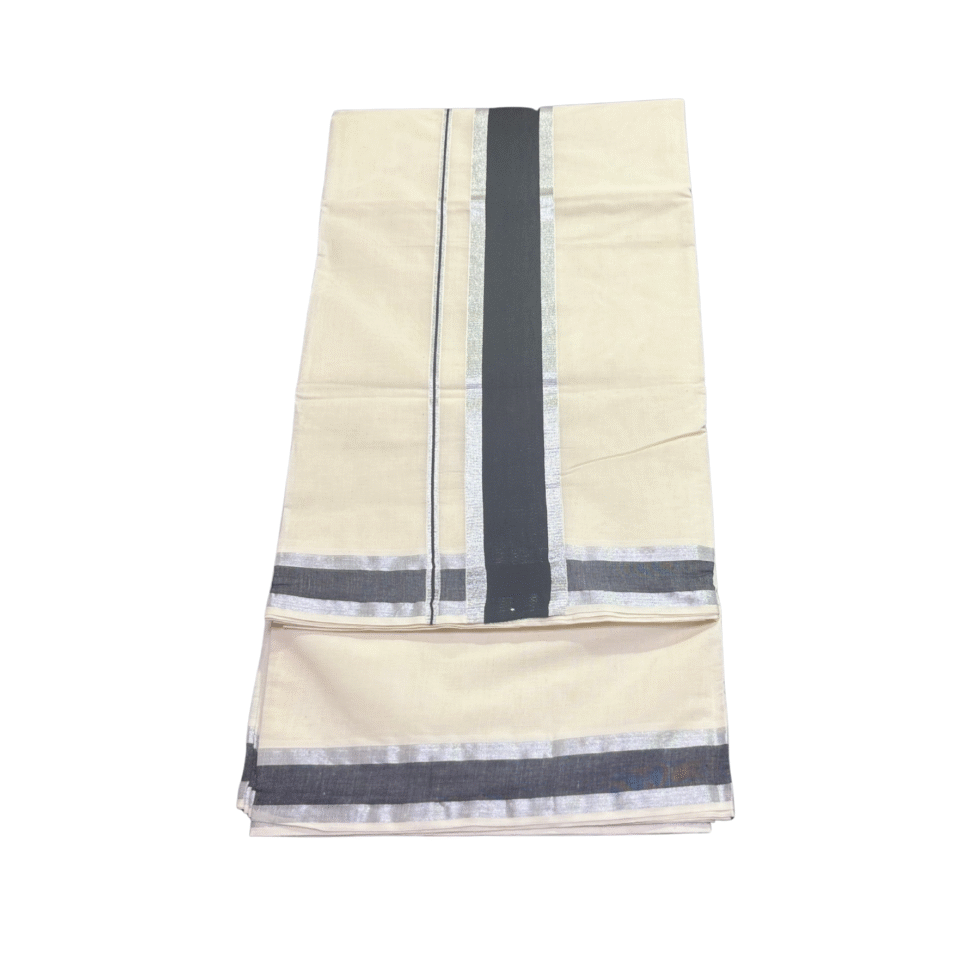 Ramsons Cotton Set Saree with Black Kara and Silver Border - RM1645
