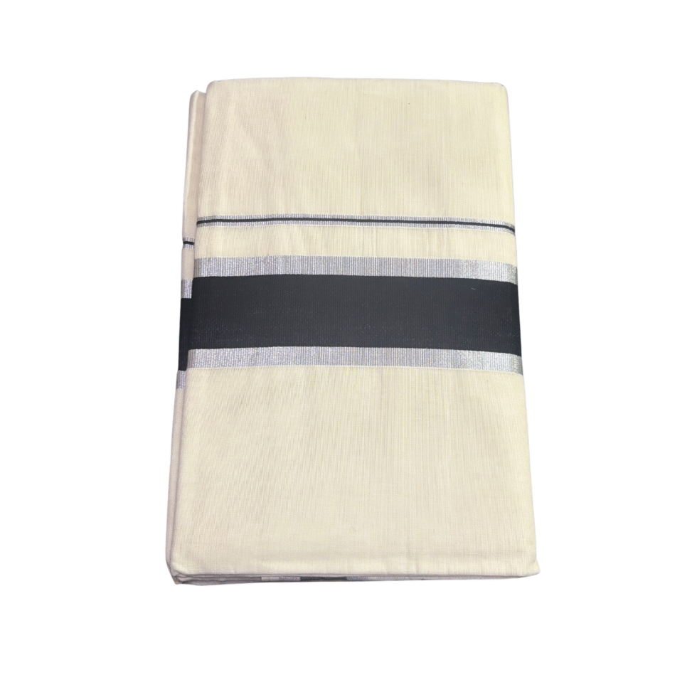 Ramsons Cotton Set Saree with Black Kara and Silver Border - RM1645