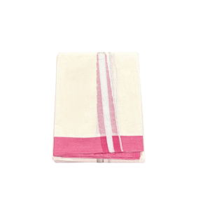 Ramsons Premium Cream Double Dhoti Rose Red Design Kara - RM3615
