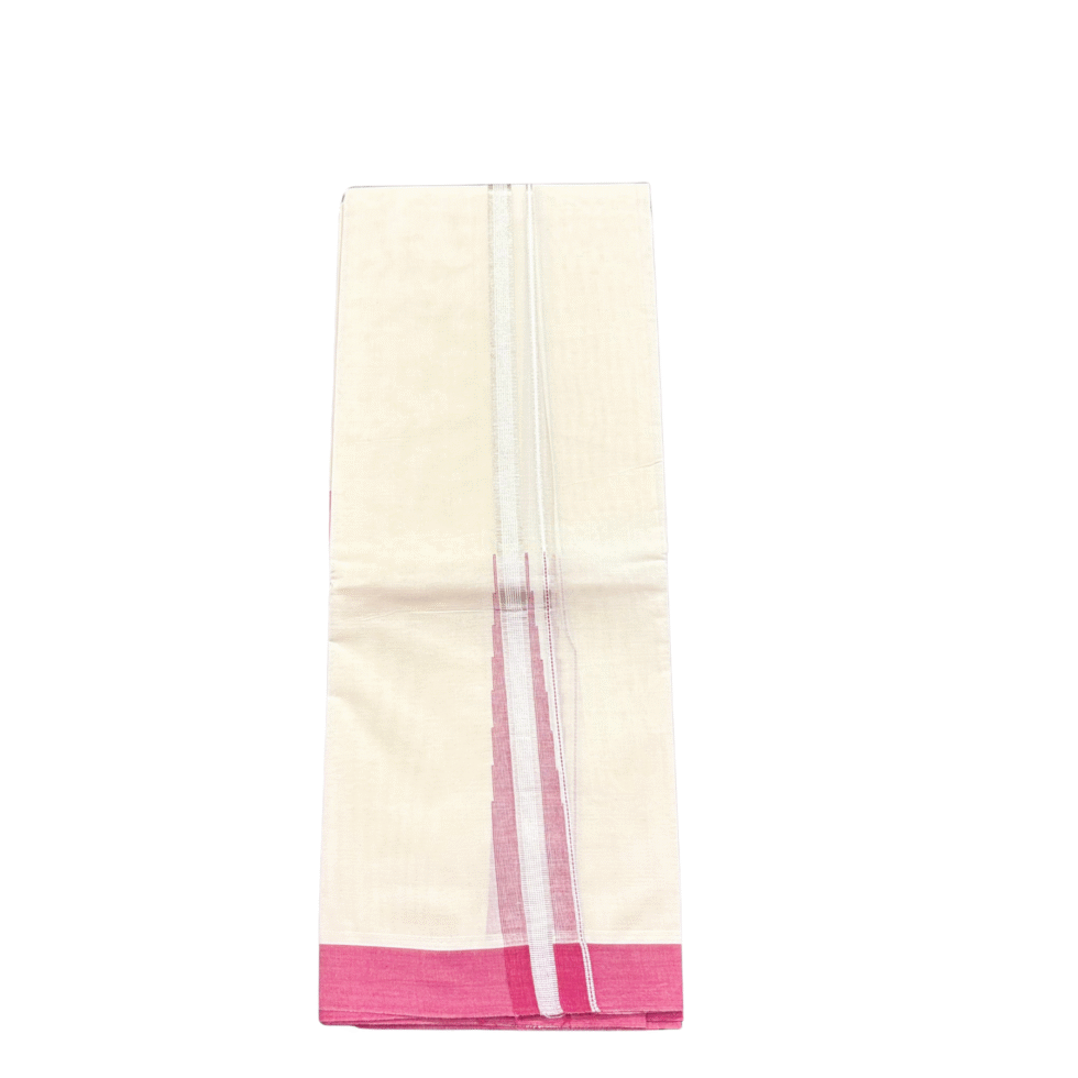 Ramsons Premium Cream Double Dhoti Rose Red Design Kara - RM3615