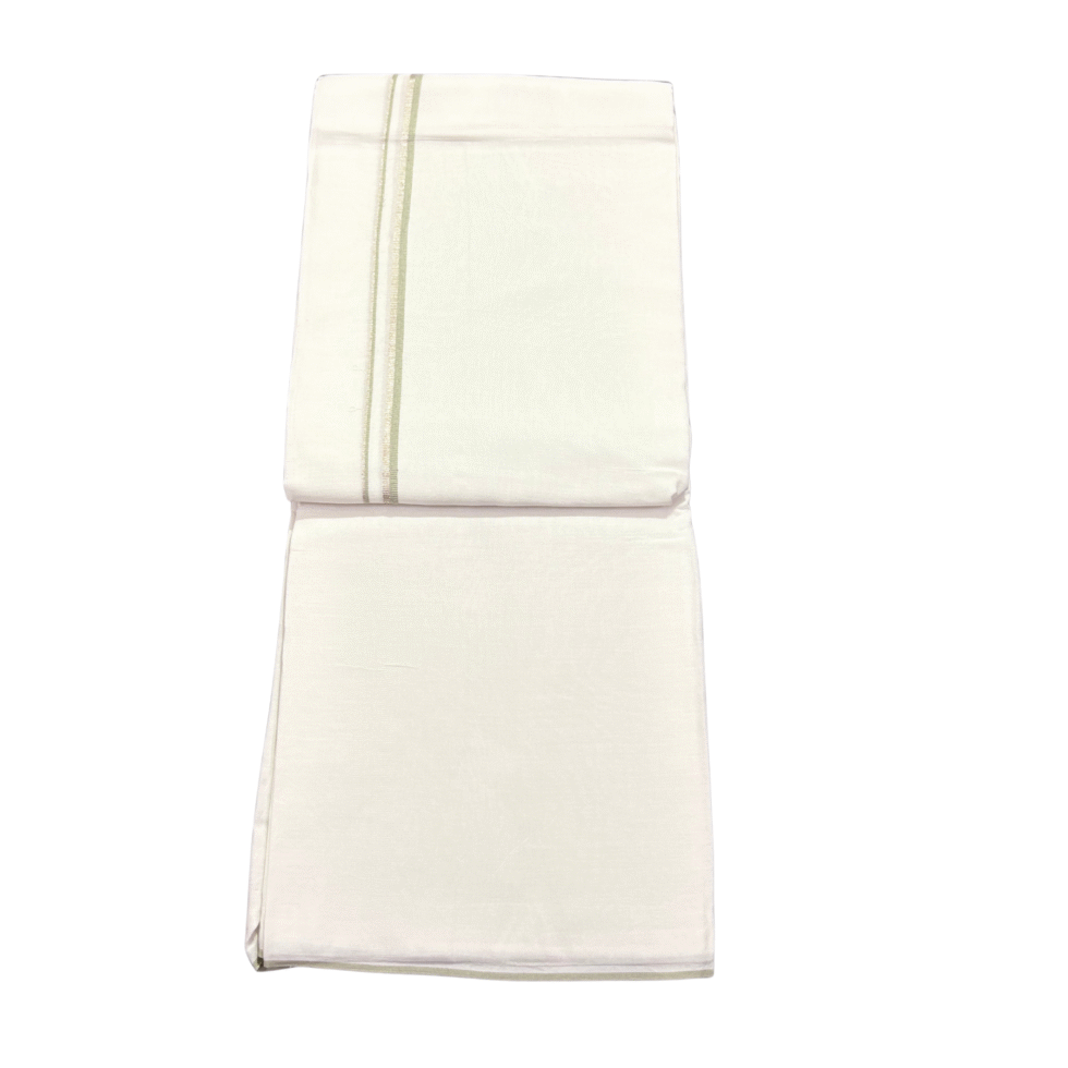 Ramsons Premium Double Dhoti Silver and Olivegreen Kara - RM7193