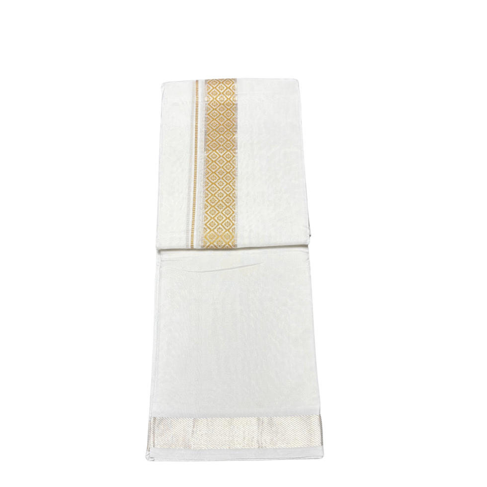 Ramsons Premium Governer Double Dhoti With Gold Designed Kara – RM7222GD