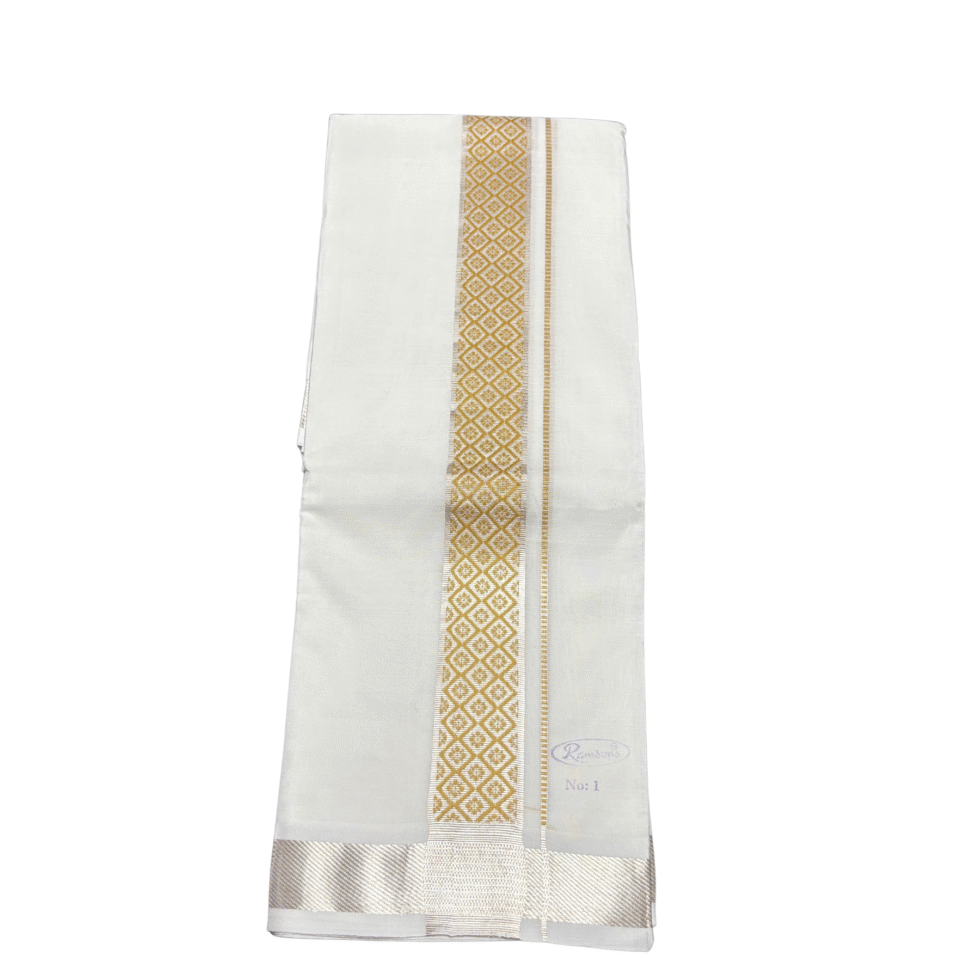 Ramsons Premium Governer Double Dhoti With Gold Designed Kara – RM7222GD