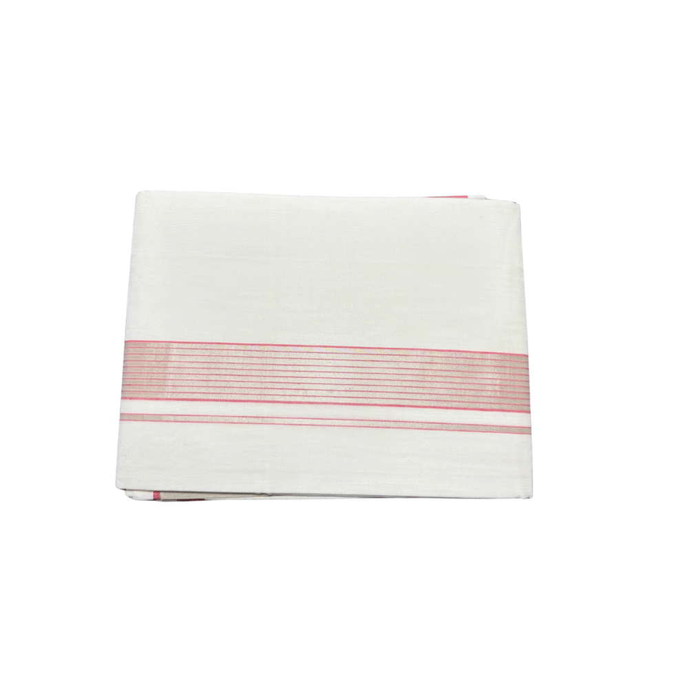 Ramsons Premium Handloom Cotton Double Dhoti With Pink And Silver Kara – RMHD38PS