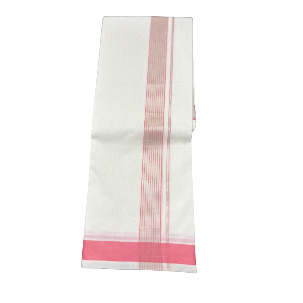 Ramsons Premium Handloom Cotton Double Dhoti With Pink And Silver Kara – RMHD38PS