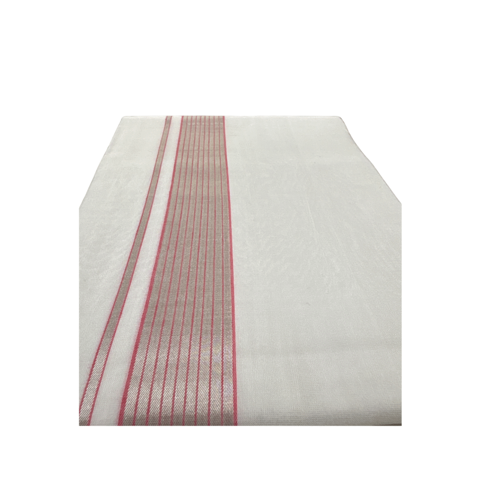 Ramsons Premium Handloom Cotton Double Dhoti With Pink And Silver Kara – RMHD38PS