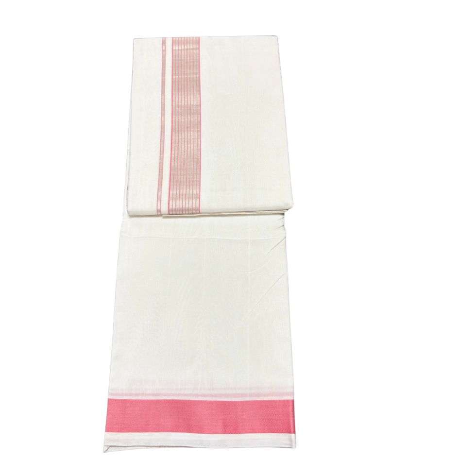 Ramsons Premium Handloom Cotton Double Dhoti With Pink And Silver Kara – RMHD38PS