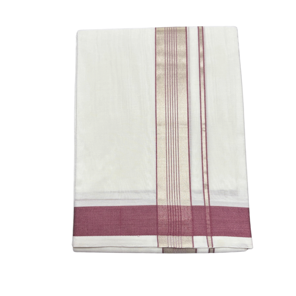 Ramsons Premium Handloom Cotton Double Dhoti With Silver Designed Kara - RMHD39