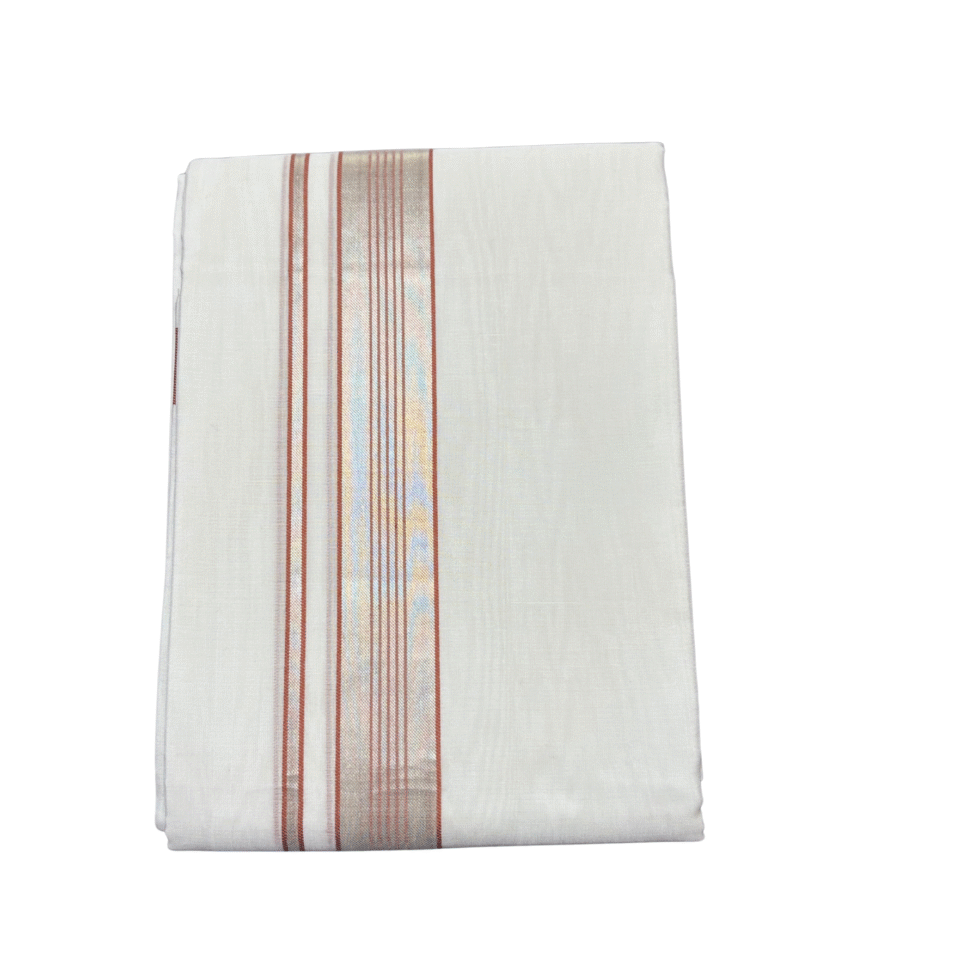 Ramsons Premium Handloom Cotton Double Dhoti With Silver Designed Kara - RMHD39